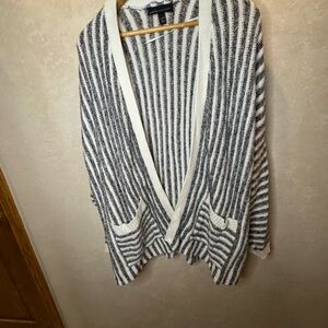 Lane Bryant Black and White Striped Cardigan
